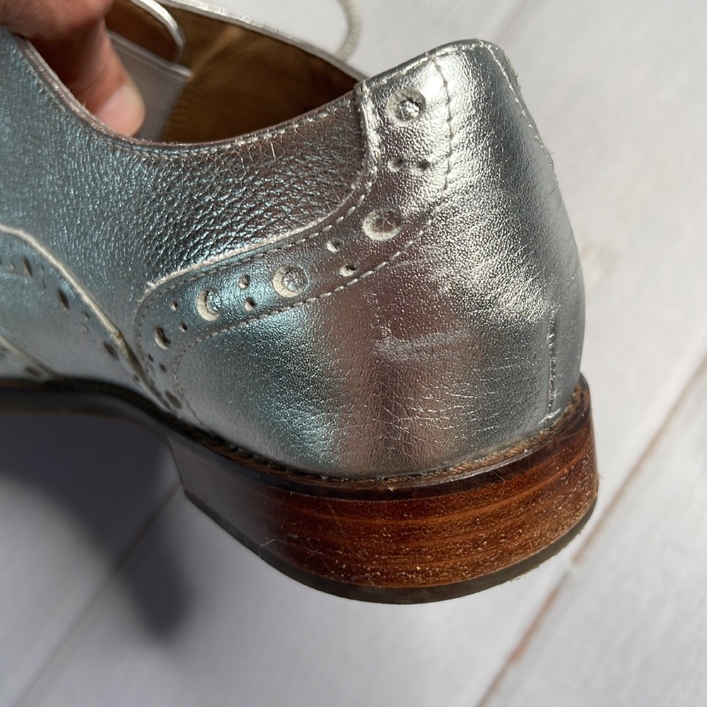 Vionic 10 Hadley Oxford Shoes Silver Wingtips Ladies Lace Up Dressy Rockabilly - Picture 14 of 17
